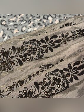 Lapis Brown Tan Maxi Skirt with Black Floral Embroidery